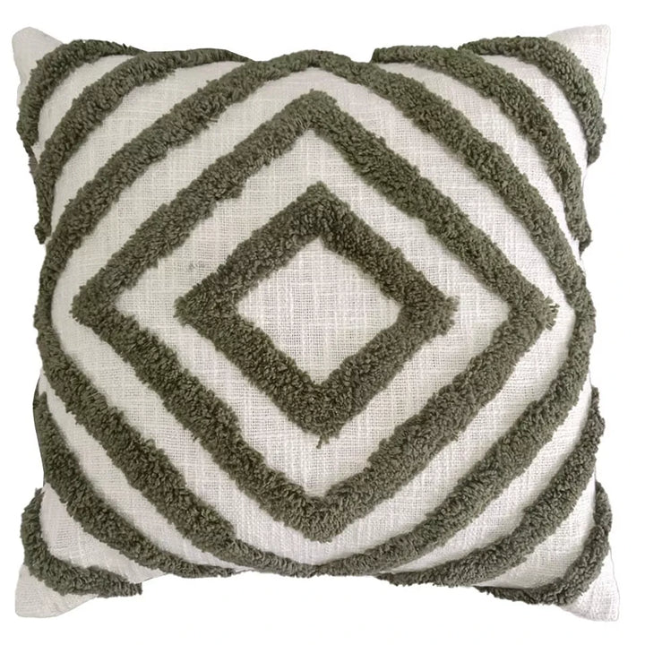 Mesa Cotton Tufted Diamond Cushion 43x43cm - Olive