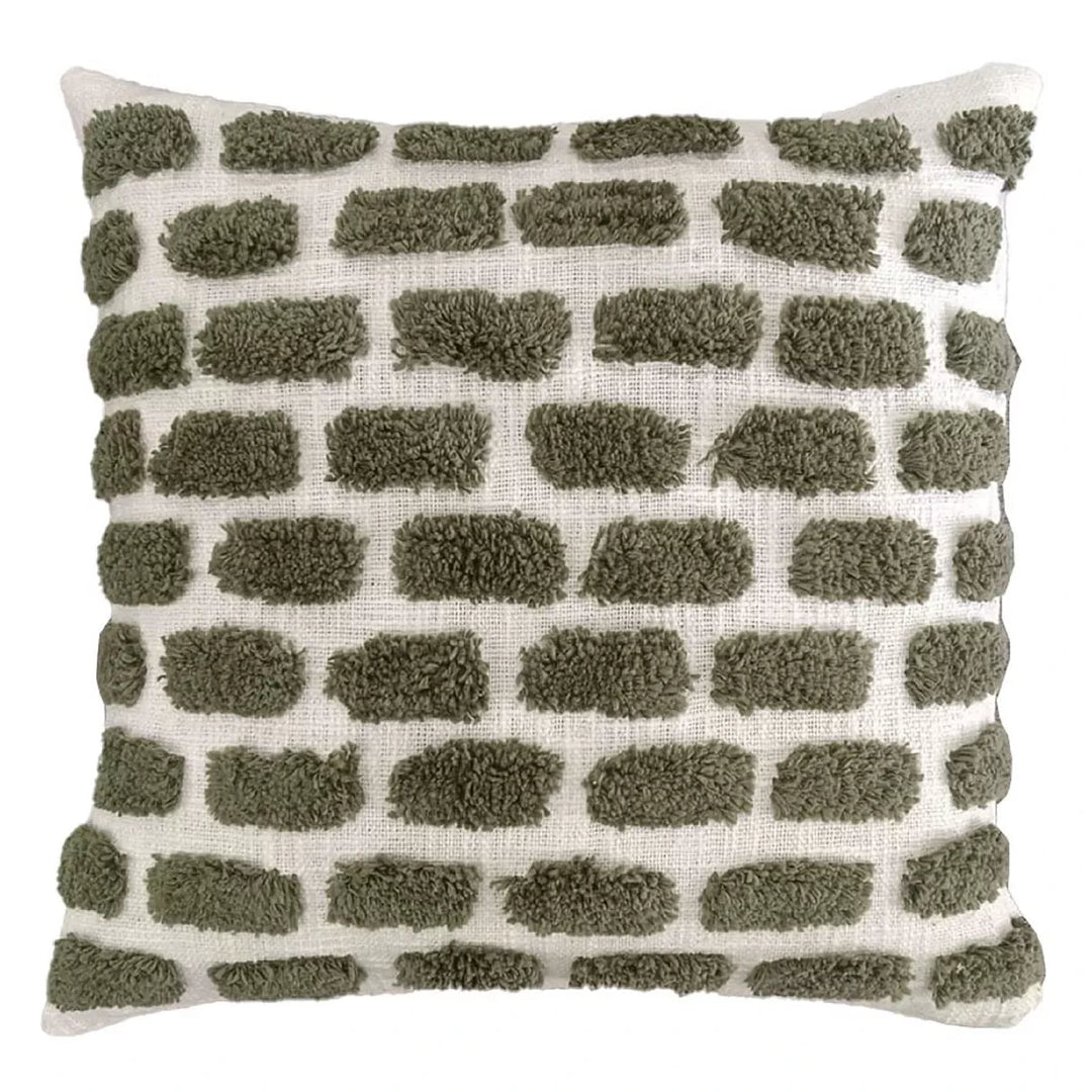 Ridge Cotton Tufted Dash Cushion 43x43cm - Olive
