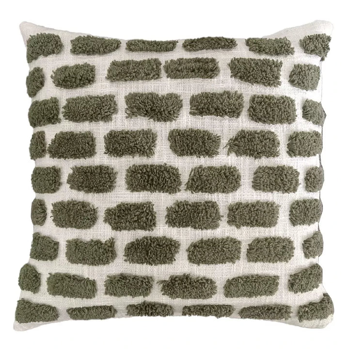 Ridge Cotton Tufted Dash Cushion 43x43cm - Olive