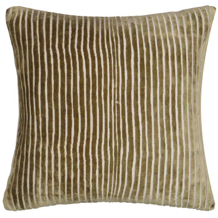 Amalfi Cut Velvet Stripes Cushion - Olive