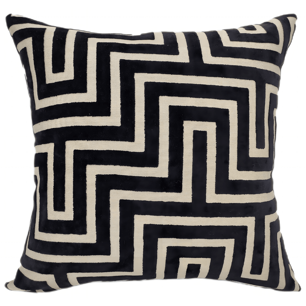 Amazing Maze Cut Velvet Cushion - Black Malini 1
