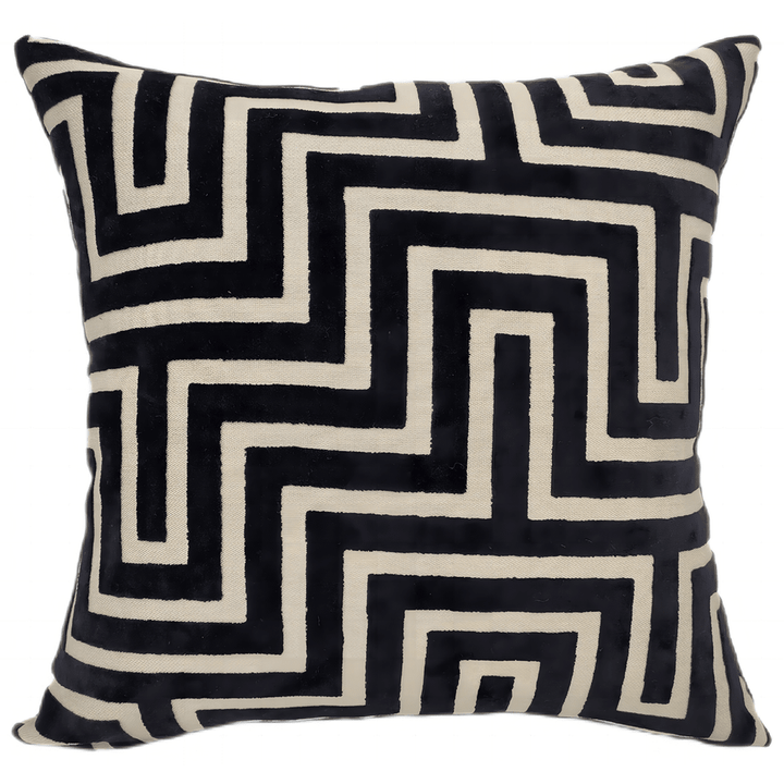 Amazing Maze Cut Velvet Cushion - Black Malini 1