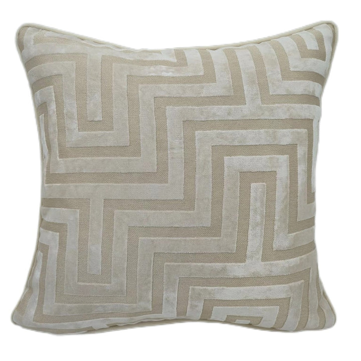 Amazing Maze Cut Velvet Cushion - Ivory Malini 1