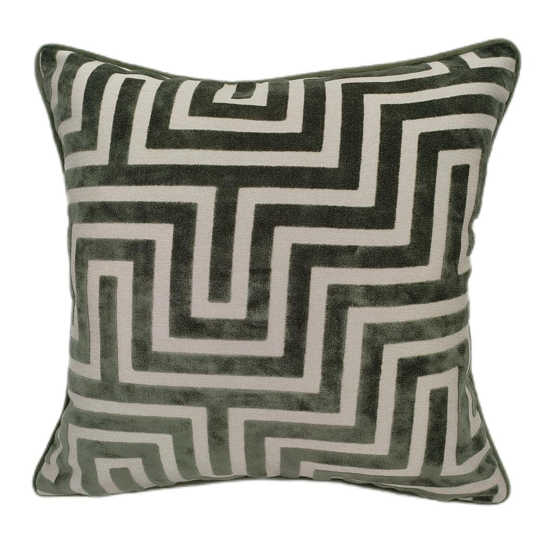 Amazing Maze Cut Velvet Cushion - Sage Malini 1