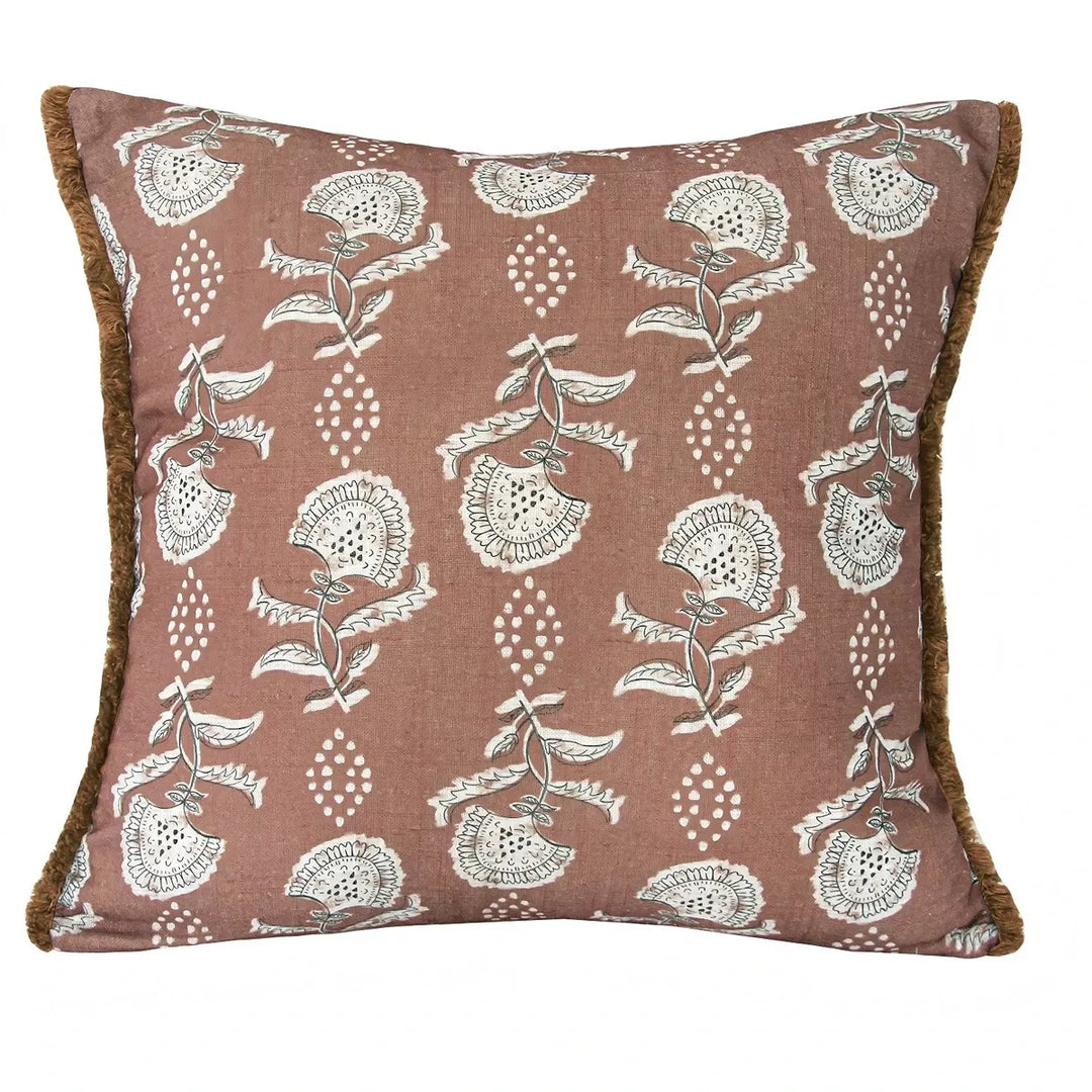 Ava Block Print Cushion 45x45cm - Rosewood