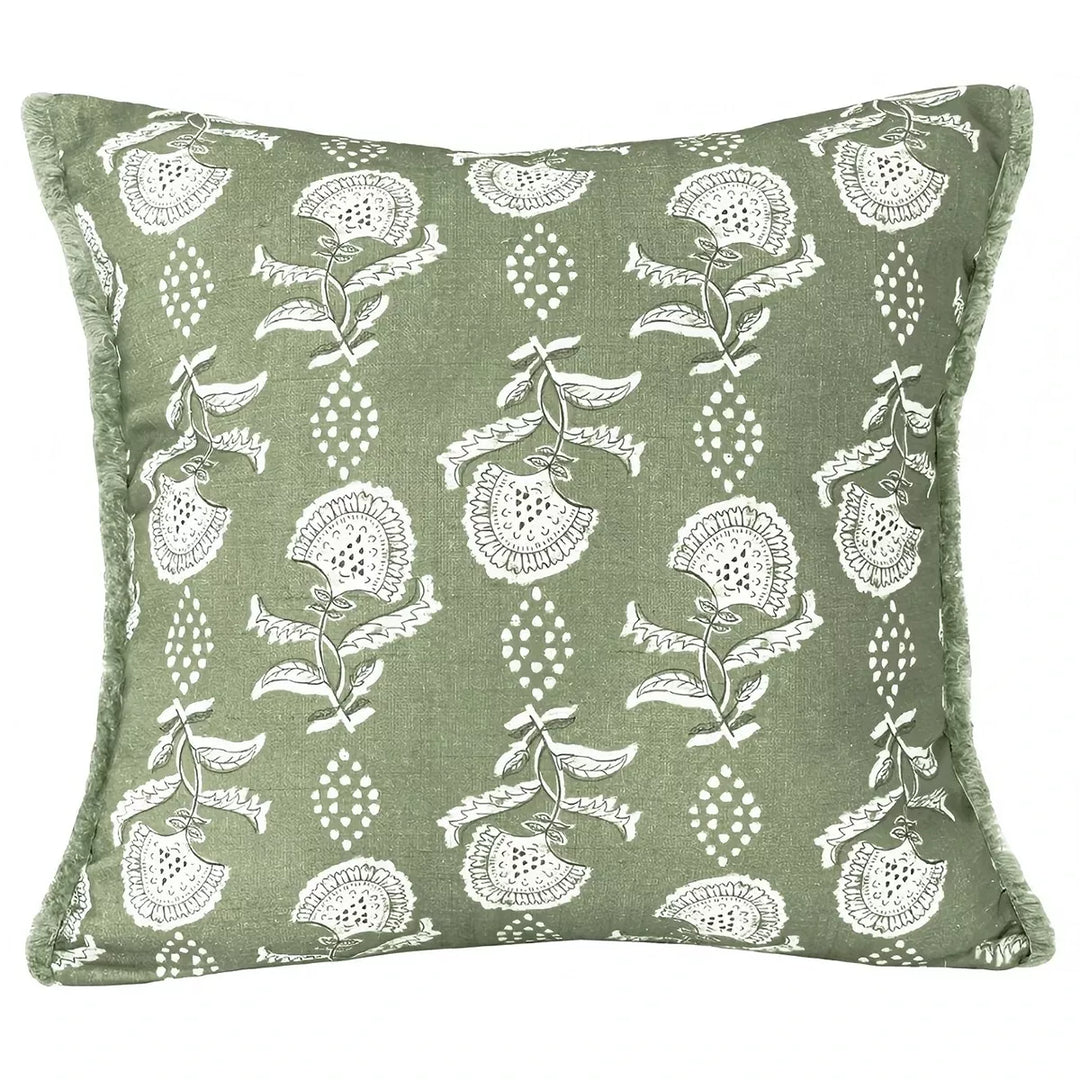 Ava Block Print Cushion 45x45cm - Sage