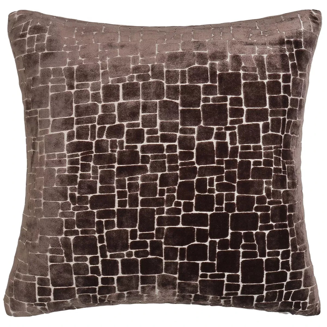 Bergen Cut Velvet Abstract Squares Cushion - Chocolate