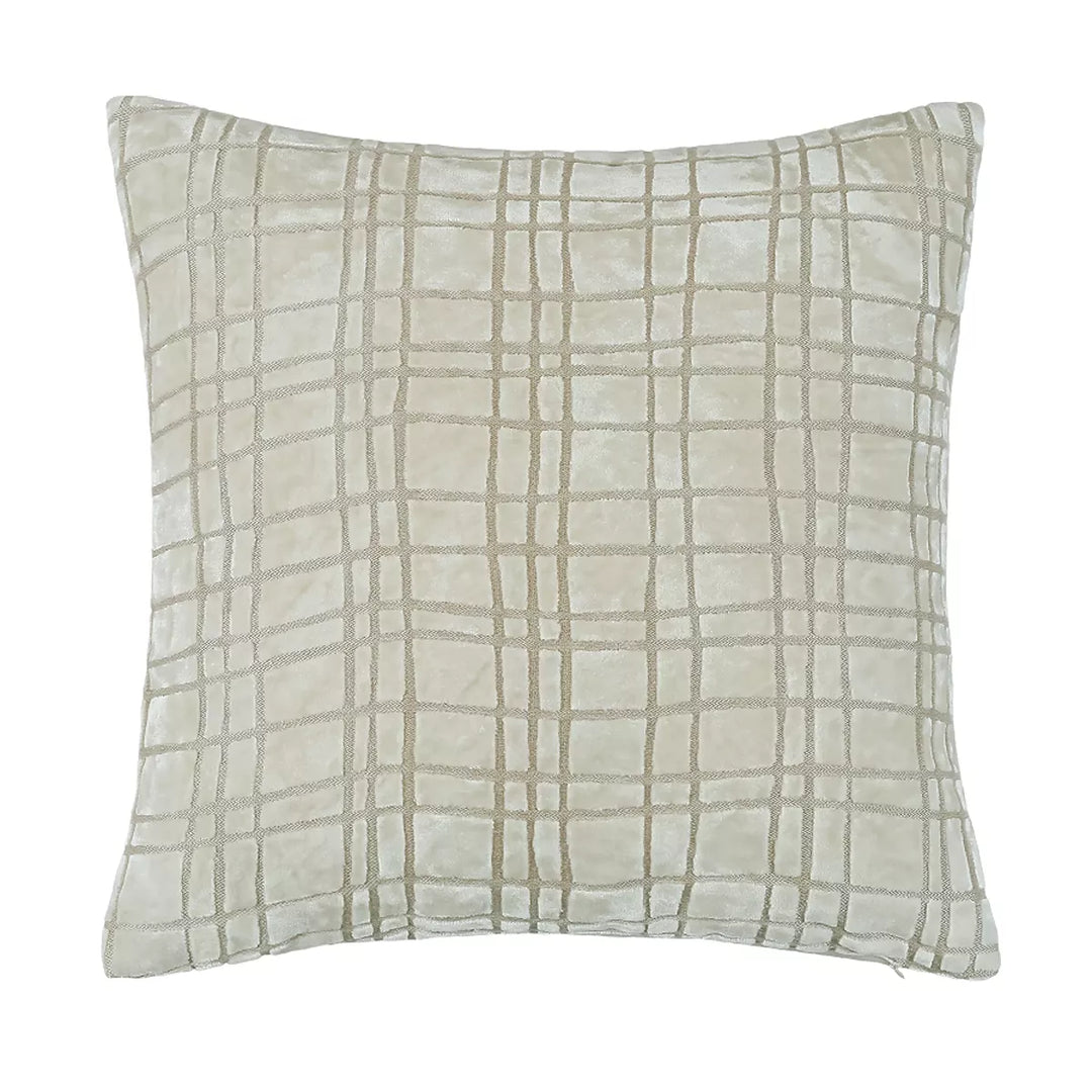 Drunkplaid Check Cut Velvet Cushion - Ivory