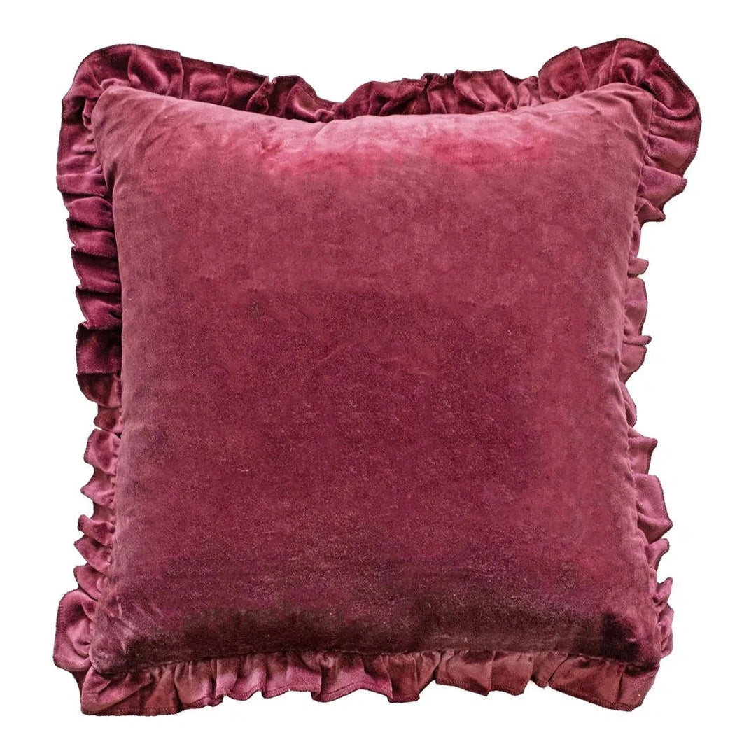 Layla Frill Velvet Cushion 45x45cm - Aubergine Malini 1