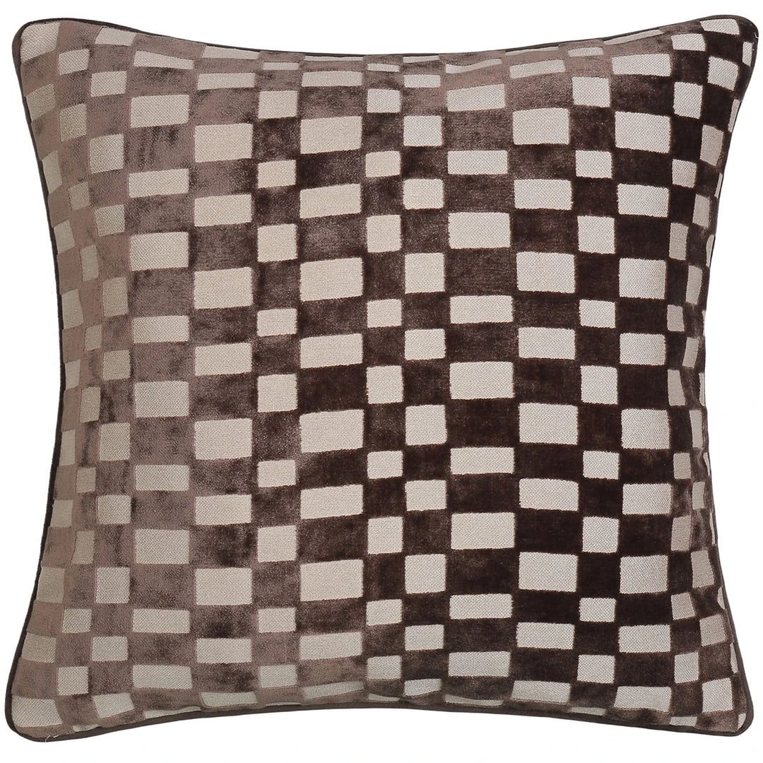 Modblock Cut Velvet Checkerboard Cushion - Chocolate