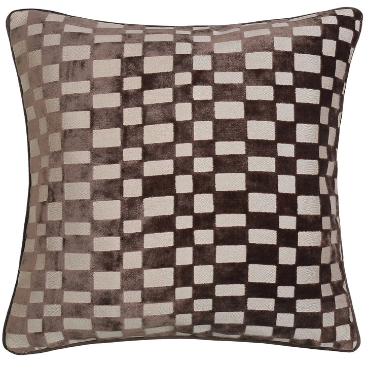 Modblock Cut Velvet Checkerboard Cushion - Chocolate