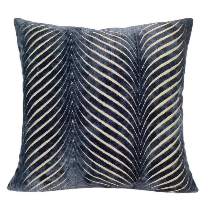 Rada Fan Cut Velvet Cushion - Navy