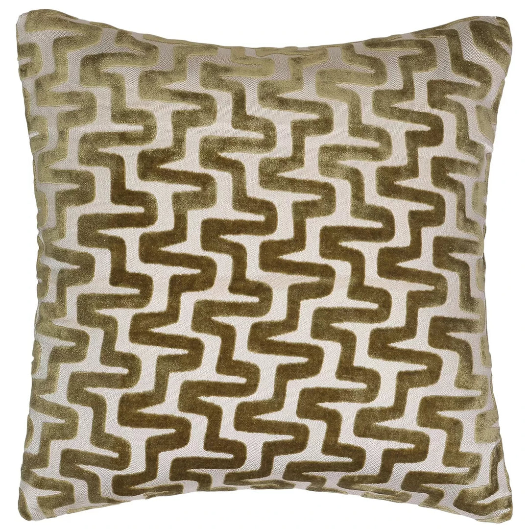 Summit Cut Velvet Staggered Line Cushion - Olive
