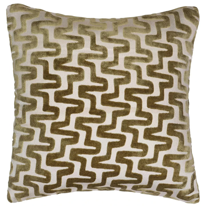 Summit Cut Velvet Staggered Line Cushion - Olive