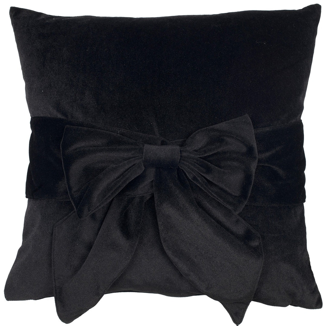 Tied Up Velvet Bow Cushion 45x45cm - Black Malini 1