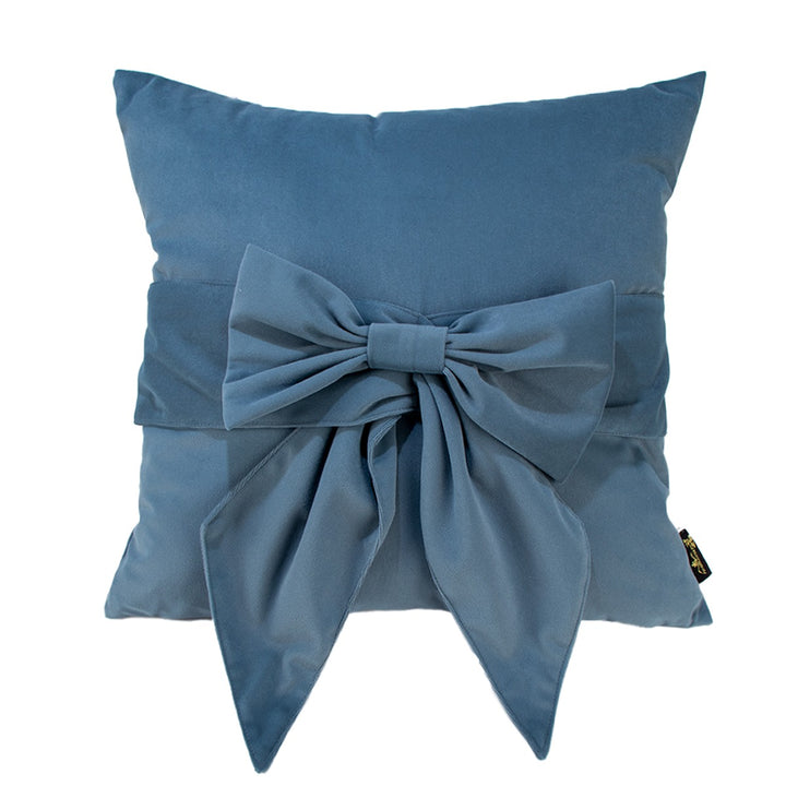 Tied Up Velvet Bow Cushion 45x45cm - Blue Malini 1