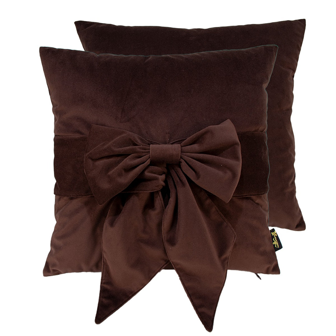 Tied Up Velvet Bow Cushion 45x45cm - Chocolate Malini 2