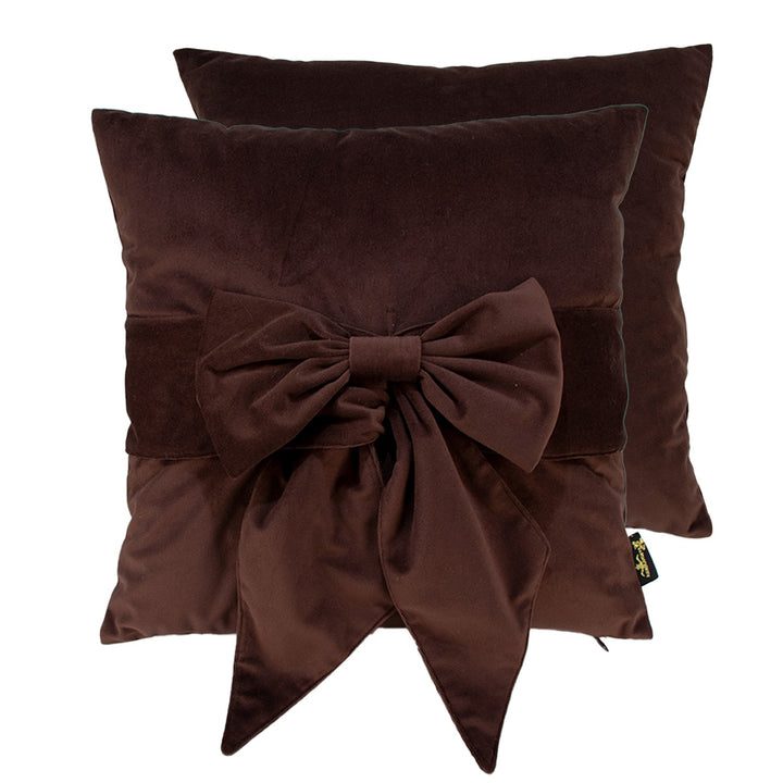 Tied Up Velvet Bow Cushion 45x45cm - Chocolate Malini 2
