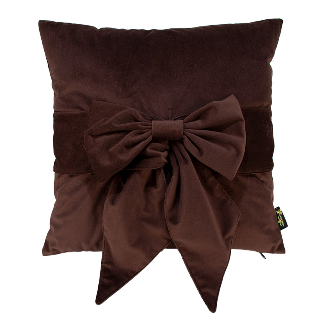 Tied Up Velvet Bow Cushion 45x45cm - Chocolate Malini 1