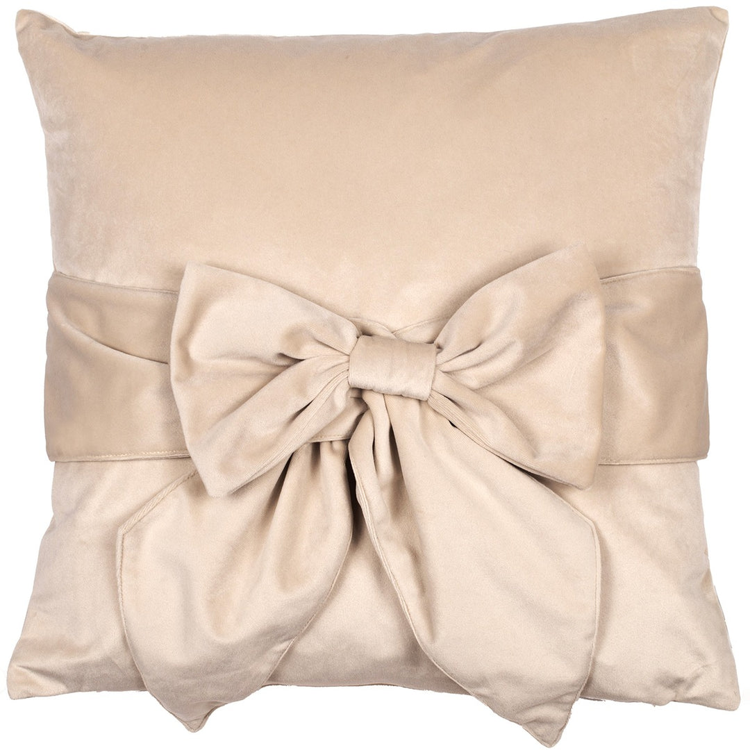 Tied Up Velvet Bow Cushion 45x45cm - Cream Malini 1