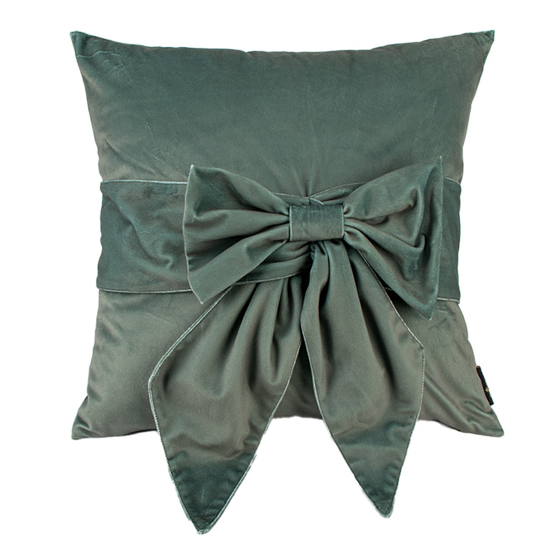 Tied Up Velvet Bow Cushion 45x45cm - Sage Green Malini 1
