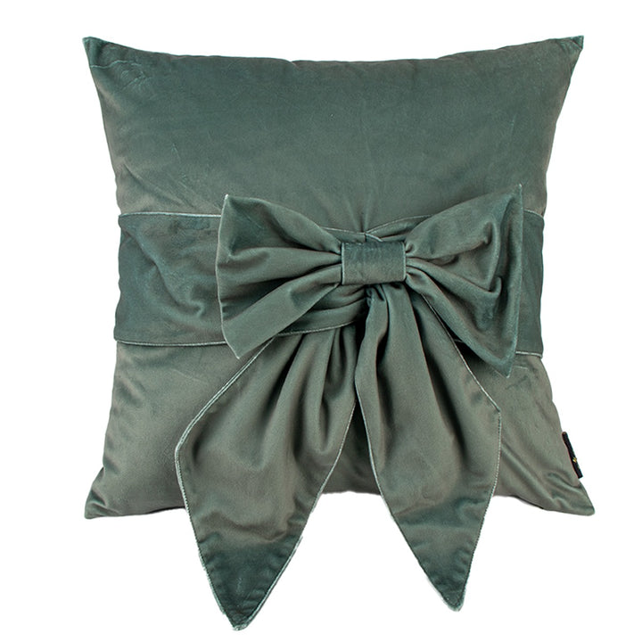 Tied Up Velvet Bow Cushion 45x45cm - Sage Green Malini 1
