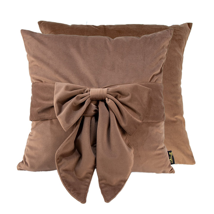 Tied Up Velvet Bow Cushion 45x45cm - Taupe Malini 2