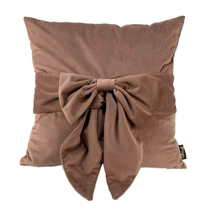 Tied Up Velvet Bow Cushion 45x45cm - Taupe Malini 1