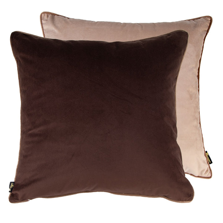 Two Faced Velvet Cushion - Chocolate & Taupe Malini 1