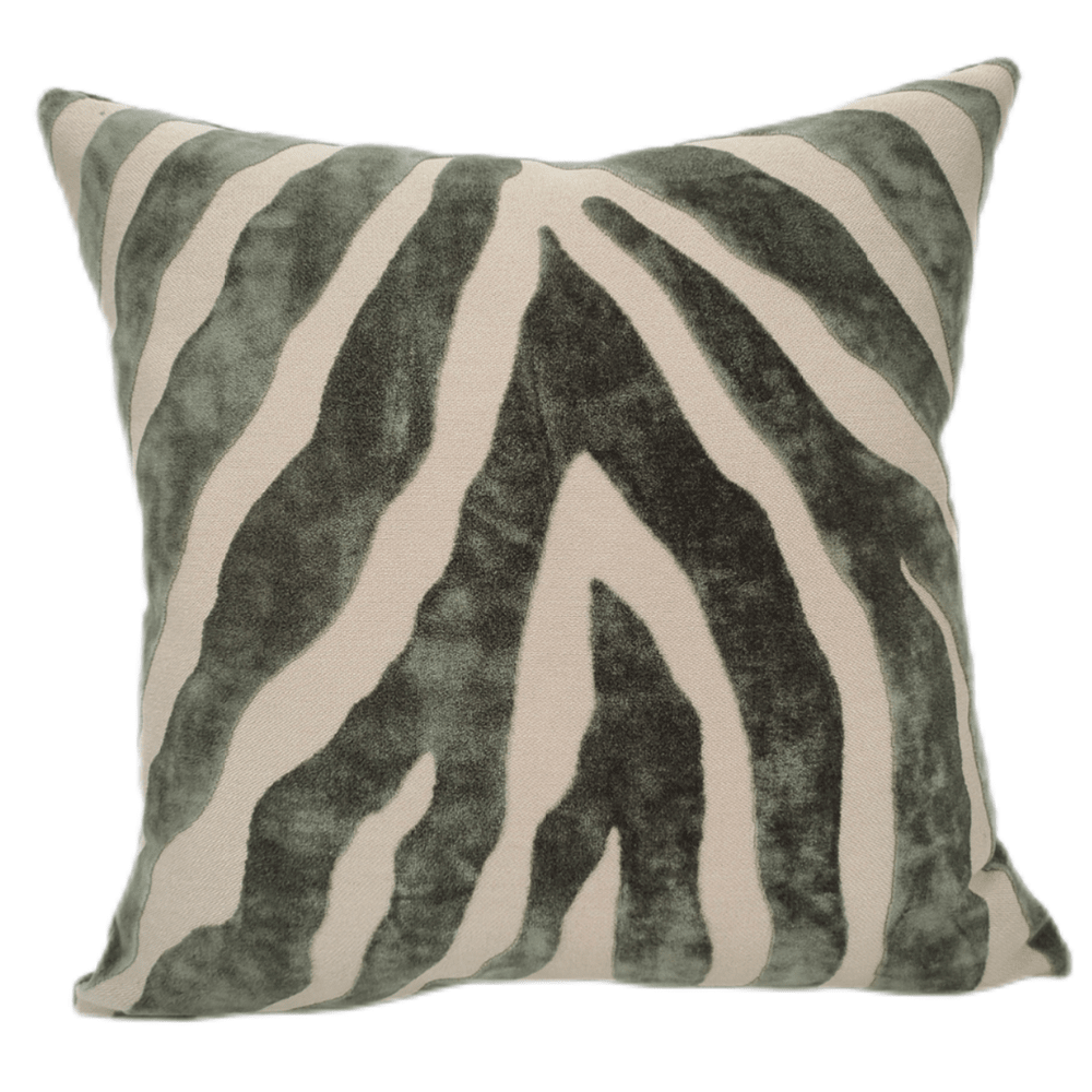 Zebedeedodah Zebra Velvet Cushion 43x43cm - Sage Green Malini 1