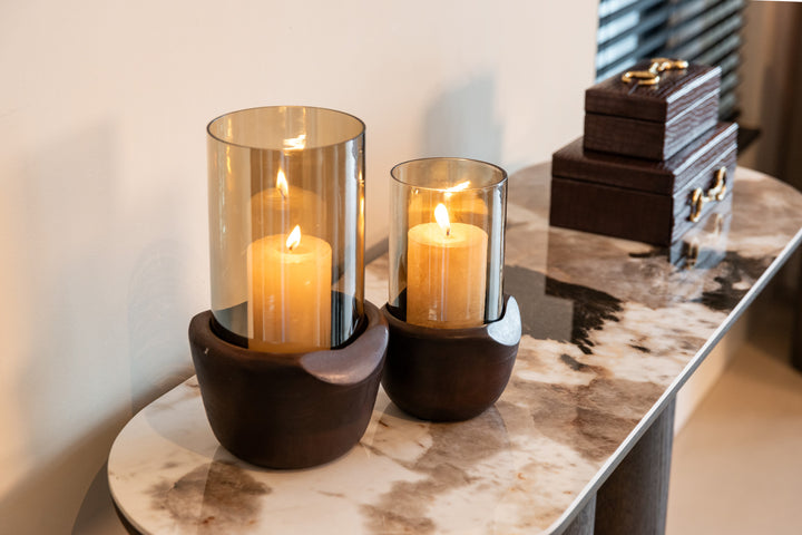 Jade Small Hurricane Light - Walnut