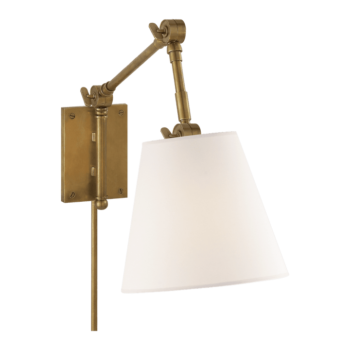 Graves Pivoting Sconce - Antique Brass with Linen Shade Visual Comfort 1