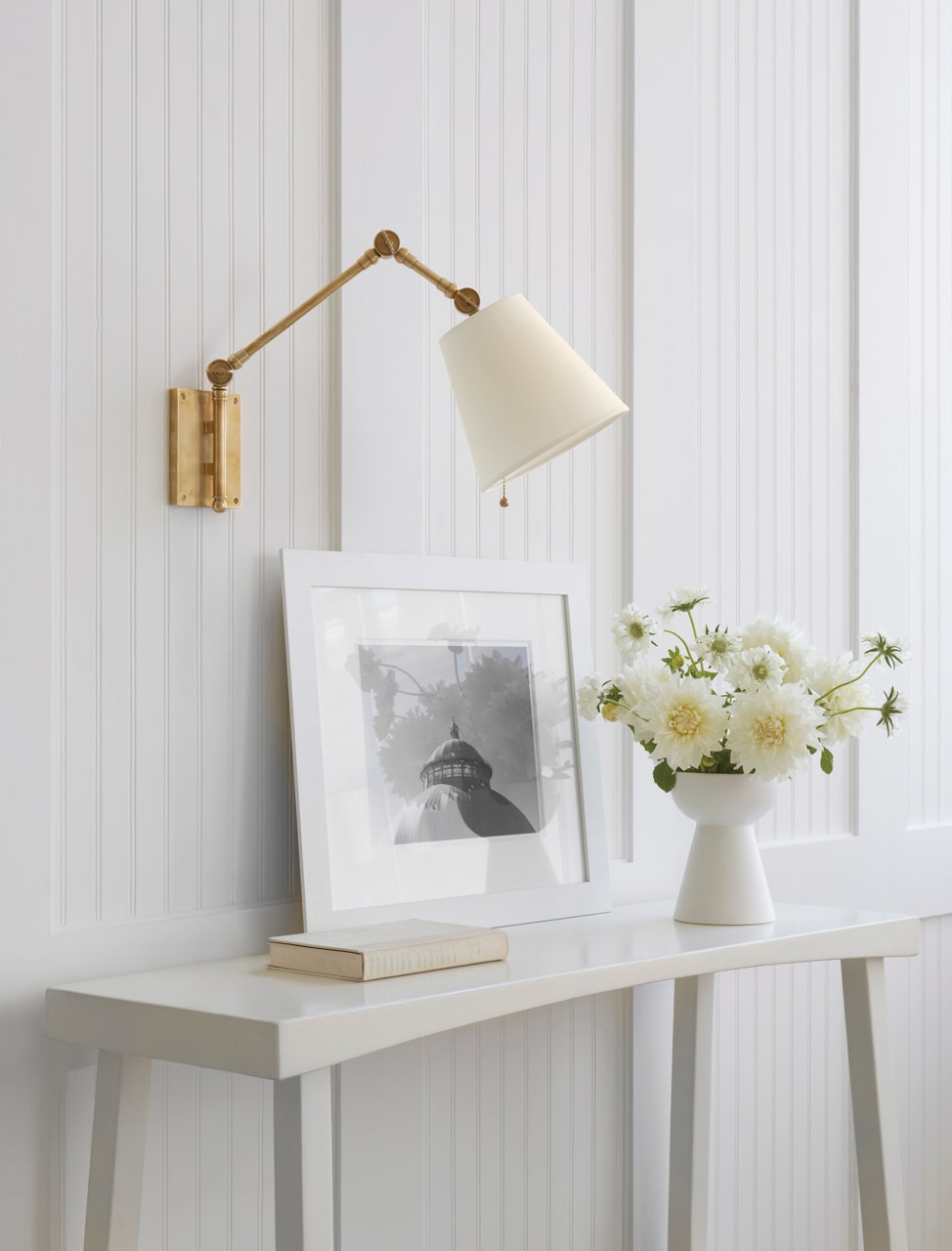Graves Pivoting Sconce - Antique Brass with Linen Shade Visual Comfort 2