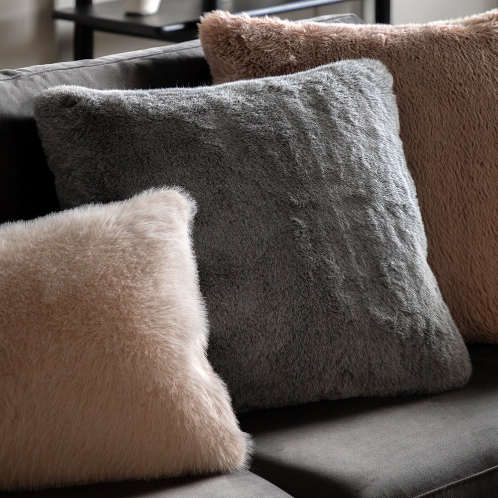 Roscose Faux Fur Cushion 50cm - Grey GalleryDirect 1