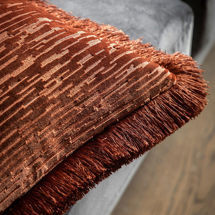 Cut Velvet Fringe Cushion 50cm - Terracotta GalleryDirect 3