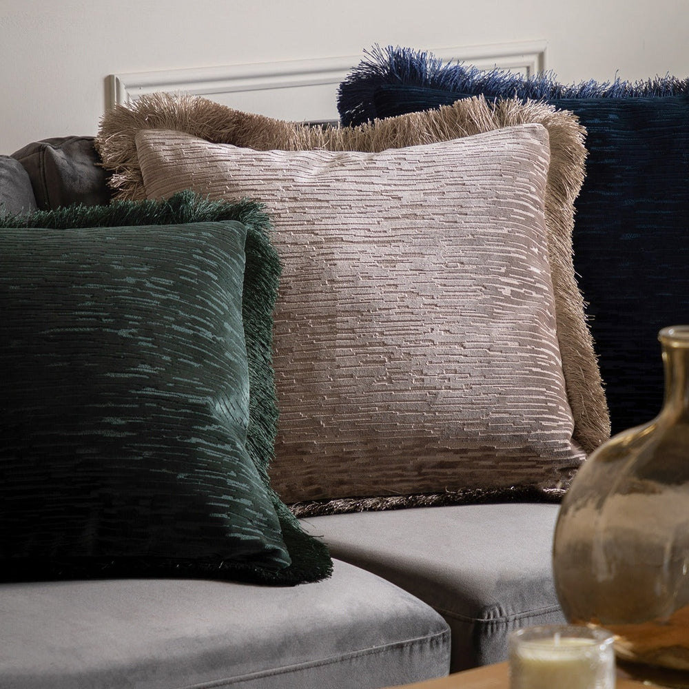 Cut Velvet Fringe Cushion 50cm - Silver GalleryDirect 2