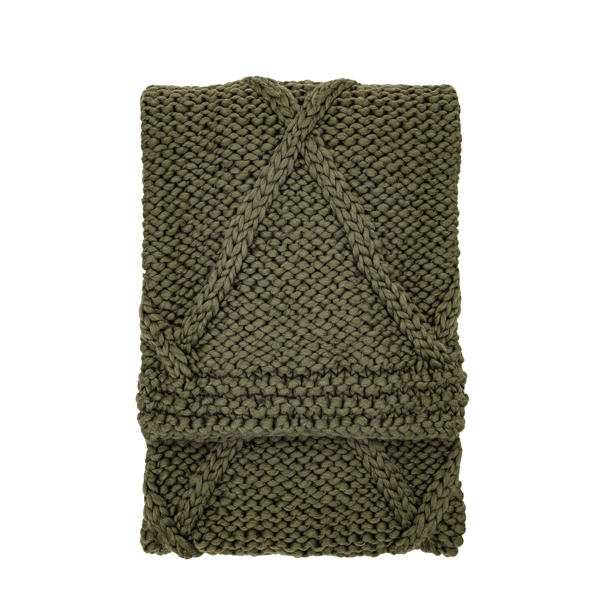 Gallery Interiors Cable Knit Diamond Throw Olive