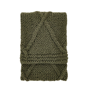 Gallery Interiors Cable Knit Diamond Throw Olive | Outlet