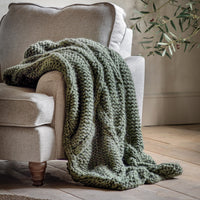 Gallery Interiors Cable Knit Diamond Throw Olive