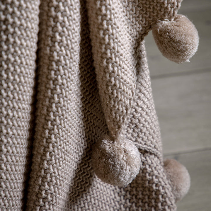 Moss Stitched Pom Pom Throw - Natural GalleryDirect 4
