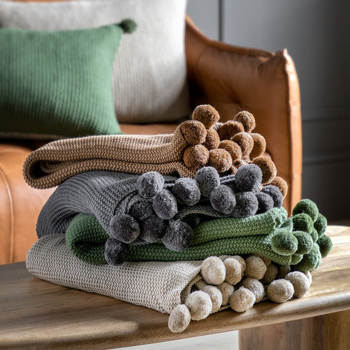 Moss Stitched Pom Pom Throw - Natural GalleryDirect 5