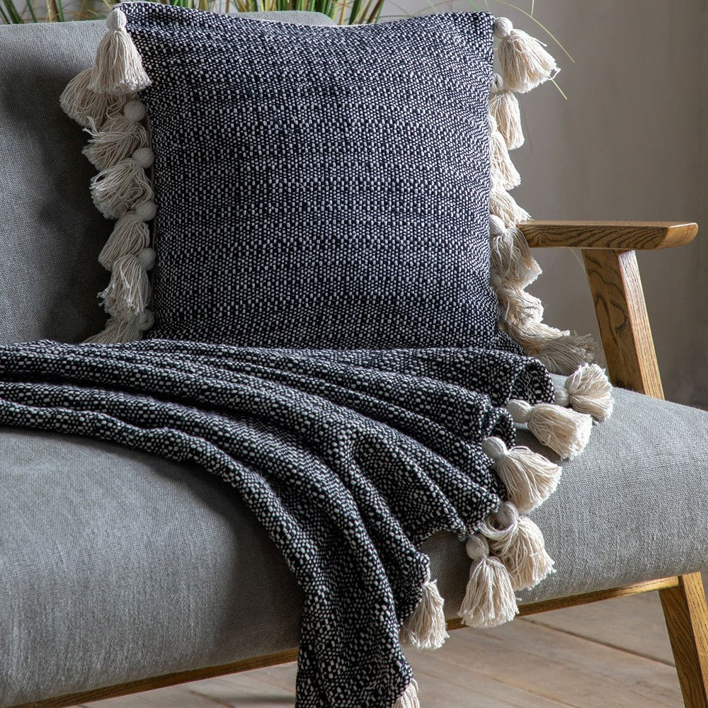 Woven Tassel Throw Black Olivia's