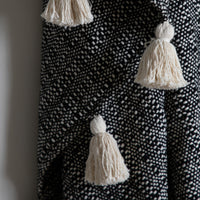 Gallery Interiors Woven Throw with Tassels Black