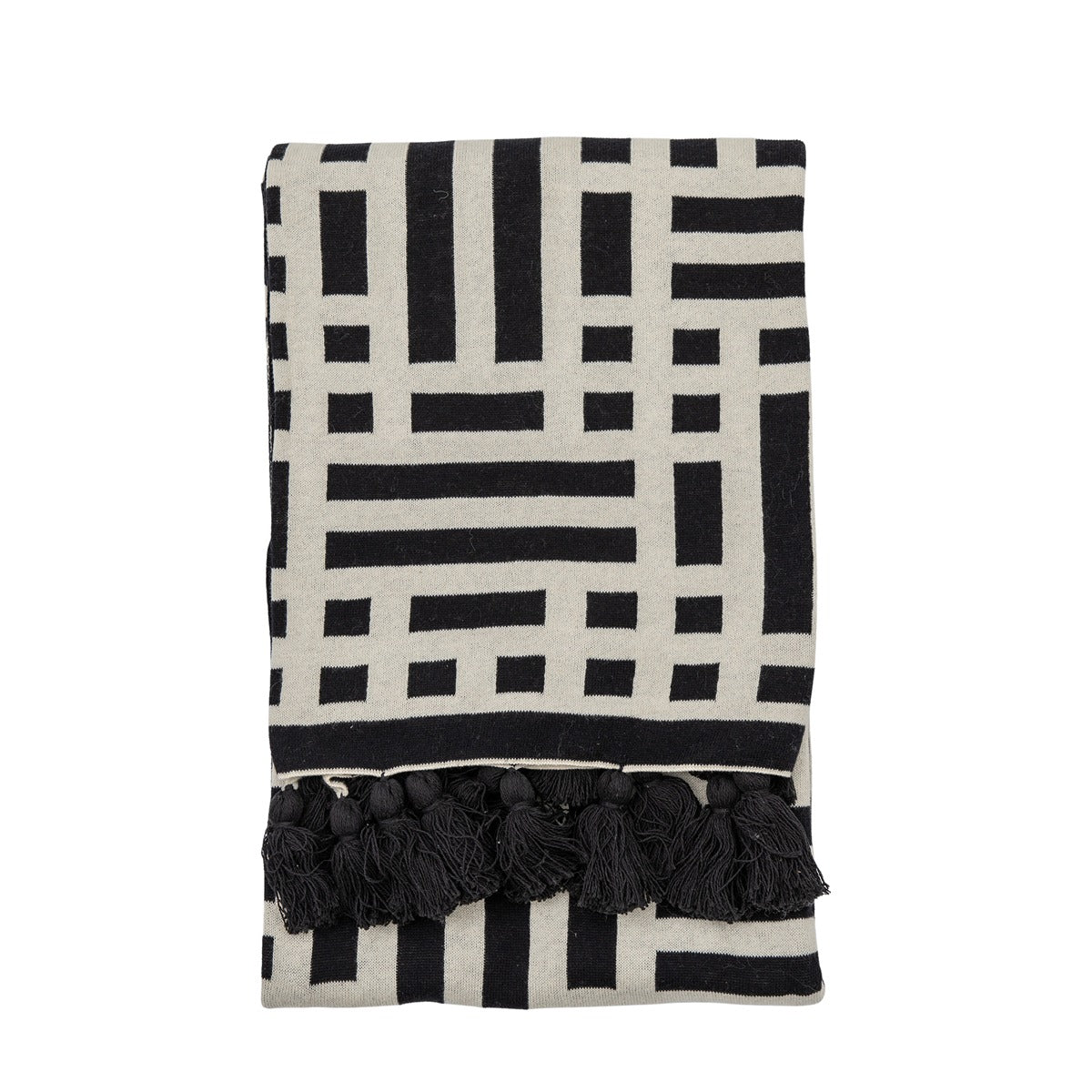 Gallery Interiors Merton Knitted Tassel Throw Black