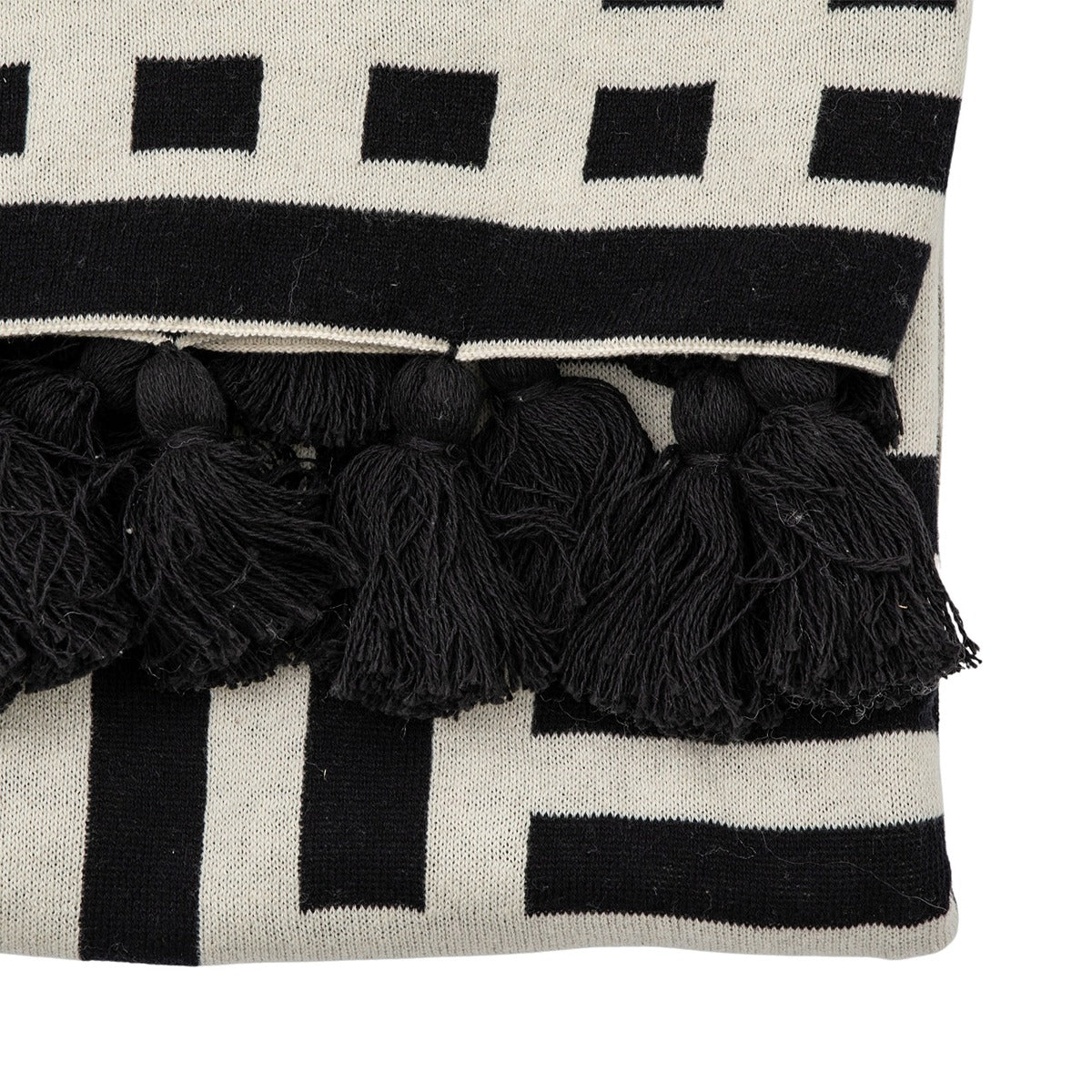 Gallery Interiors Merton Knitted Tassel Throw Black