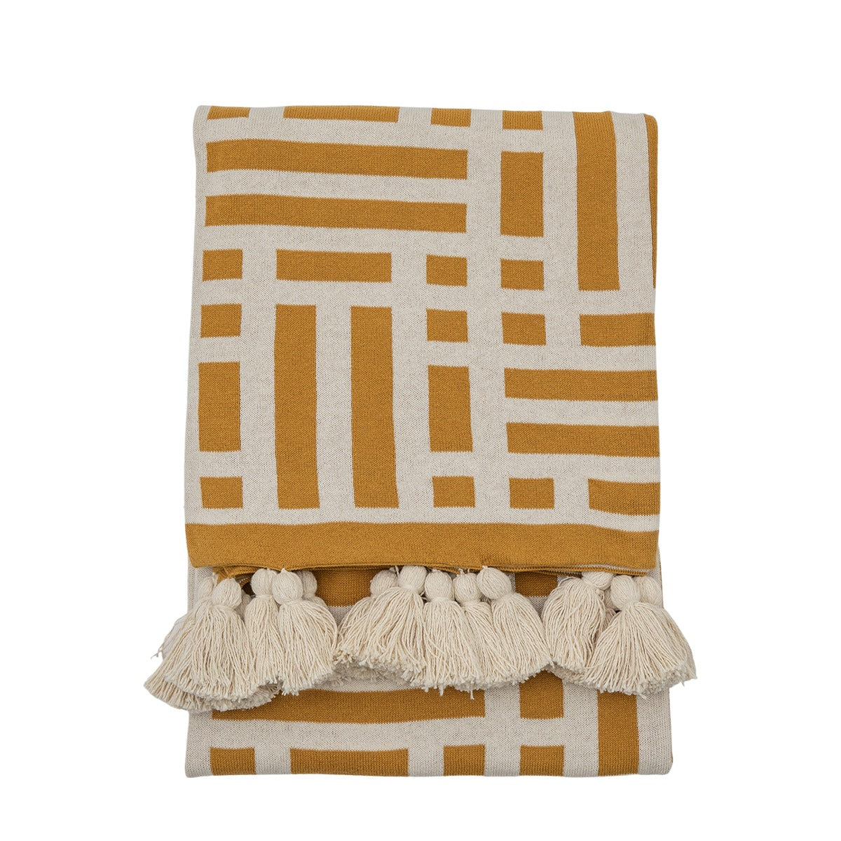 Gallery Interiors Merton Knitted Tassel Throw Ochre