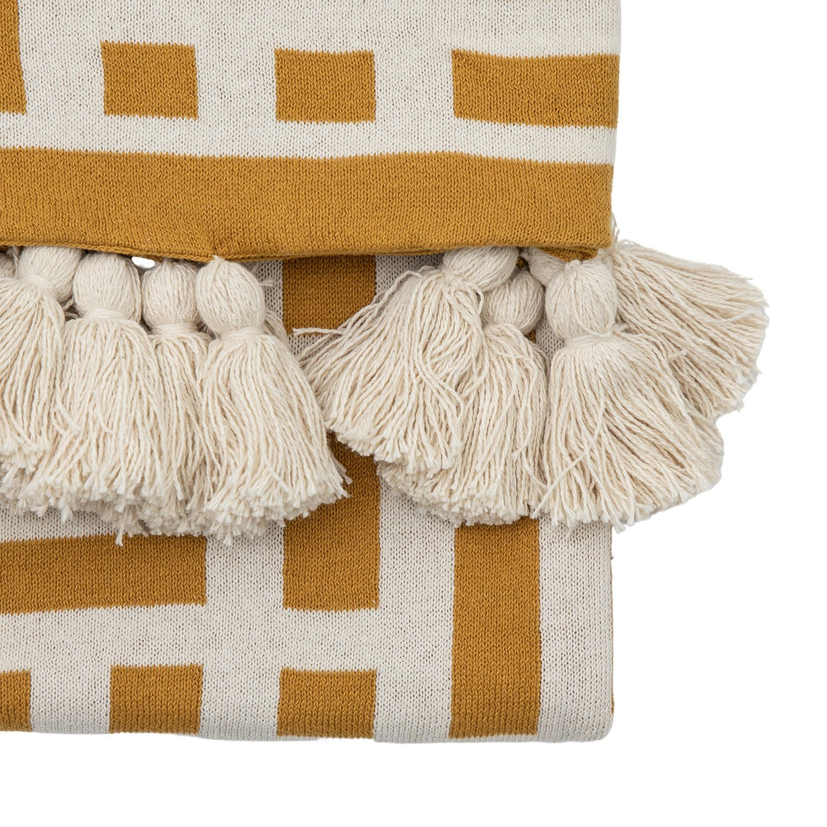 Gallery Interiors Merton Knitted Tassel Throw Ochre