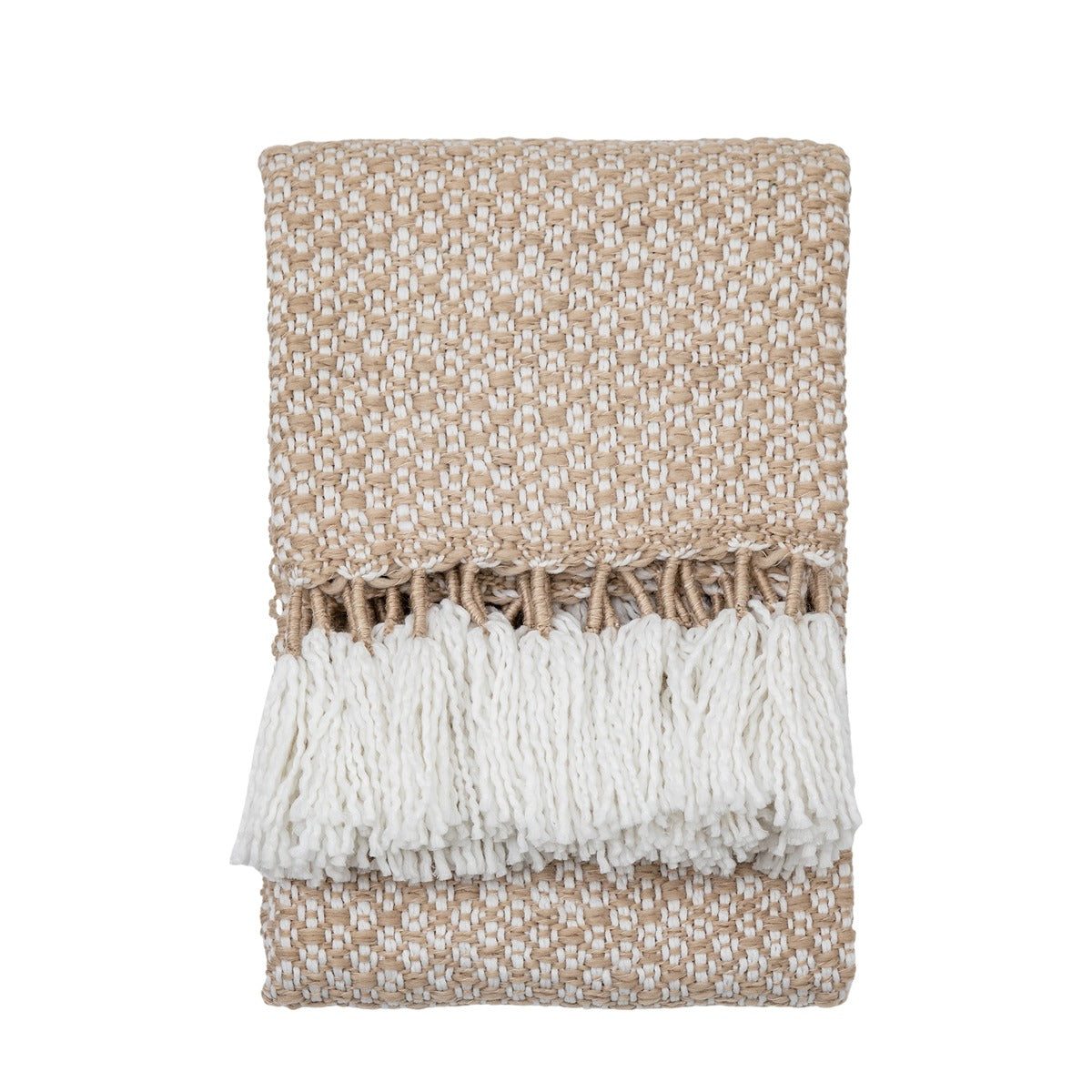 Gallery Interiors Woven Wrapped Tassel Throw Natural