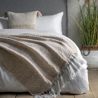 Gallery Interiors Woven Wrapped Tassel Throw Natural