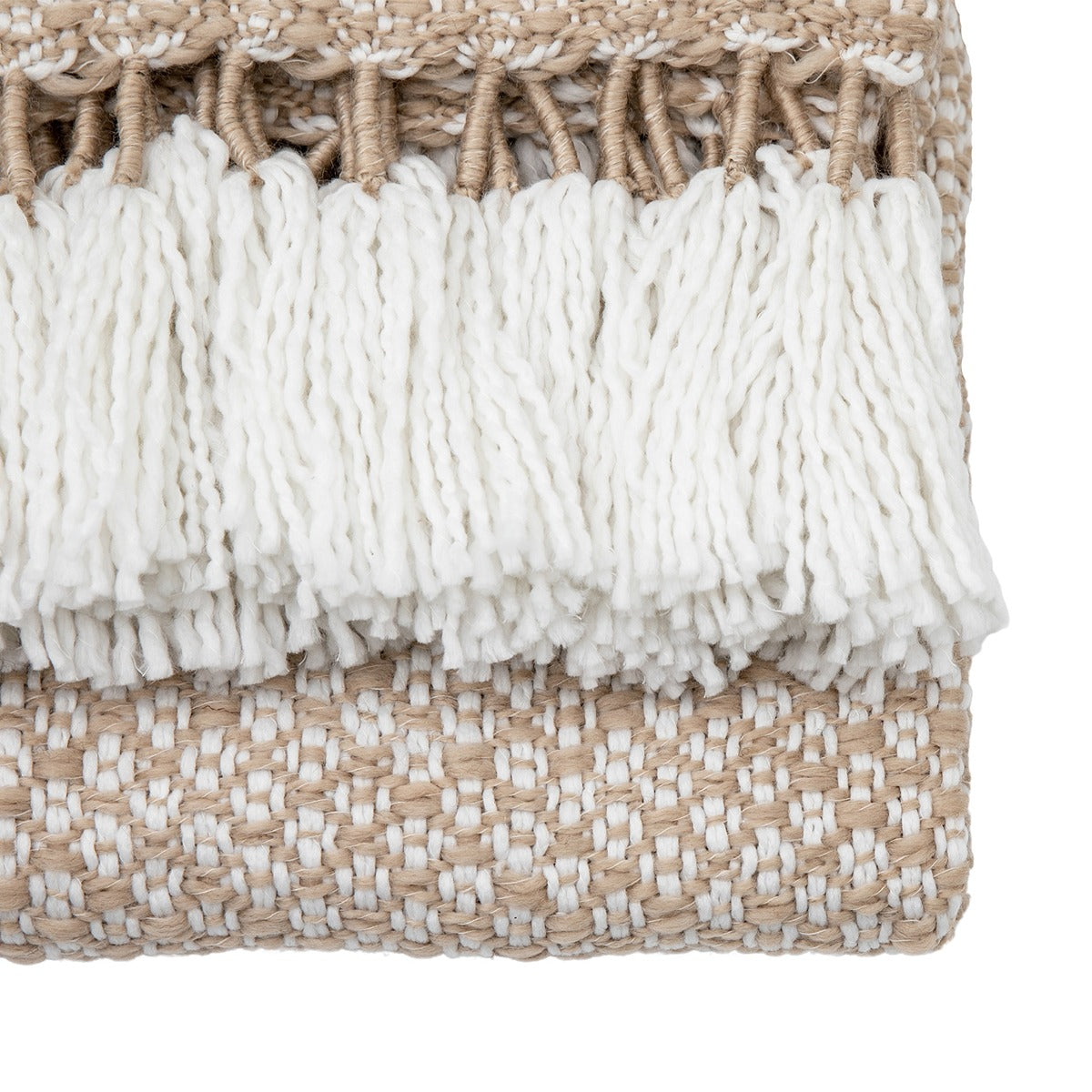 Gallery Interiors Woven Wrapped Tassel Throw Natural